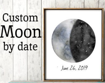 Impresión de arte personalizada de la fase lunar - Decoración de la luna Impresión personalizada de la luna - Impresión de arte del dormitorio Impresión de la guardería del espacio exterior - Regalo de aniversario