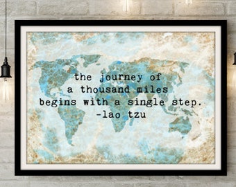 Travel Quote Poster 24x36 Inch World Map Poster - Travel Wall Art Large Wall Art Quotes Large Art Print Travel Poster Vintage World Map Blue