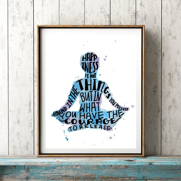 Happiness Quote Print Meditation Art - Inspirational Quote Print Yoga Art Purple and Blue Meditation Decor - Meditation Room Yoga Gifts
