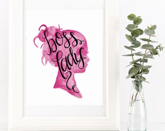 Office Wall Art Boss Lady Print Pink Art Print - Inspirational Quote Prints for Office Quotes Women Empowerment Home Office Decor Boss Gift