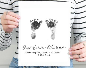 Baby Footprint Art Custom Footprint Wall Art - Foot Print Nursery Art Print Nursery Wall Art - New Baby Gift Personalized Baby Art New Mom