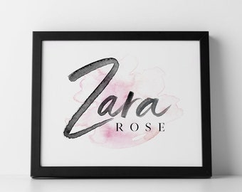 Custom Baby Name Watercolor Name Art - Custom Printable Wall Art Watercolor Nursery Prints Personalized Baby Gift Modern Nursery Name Sign