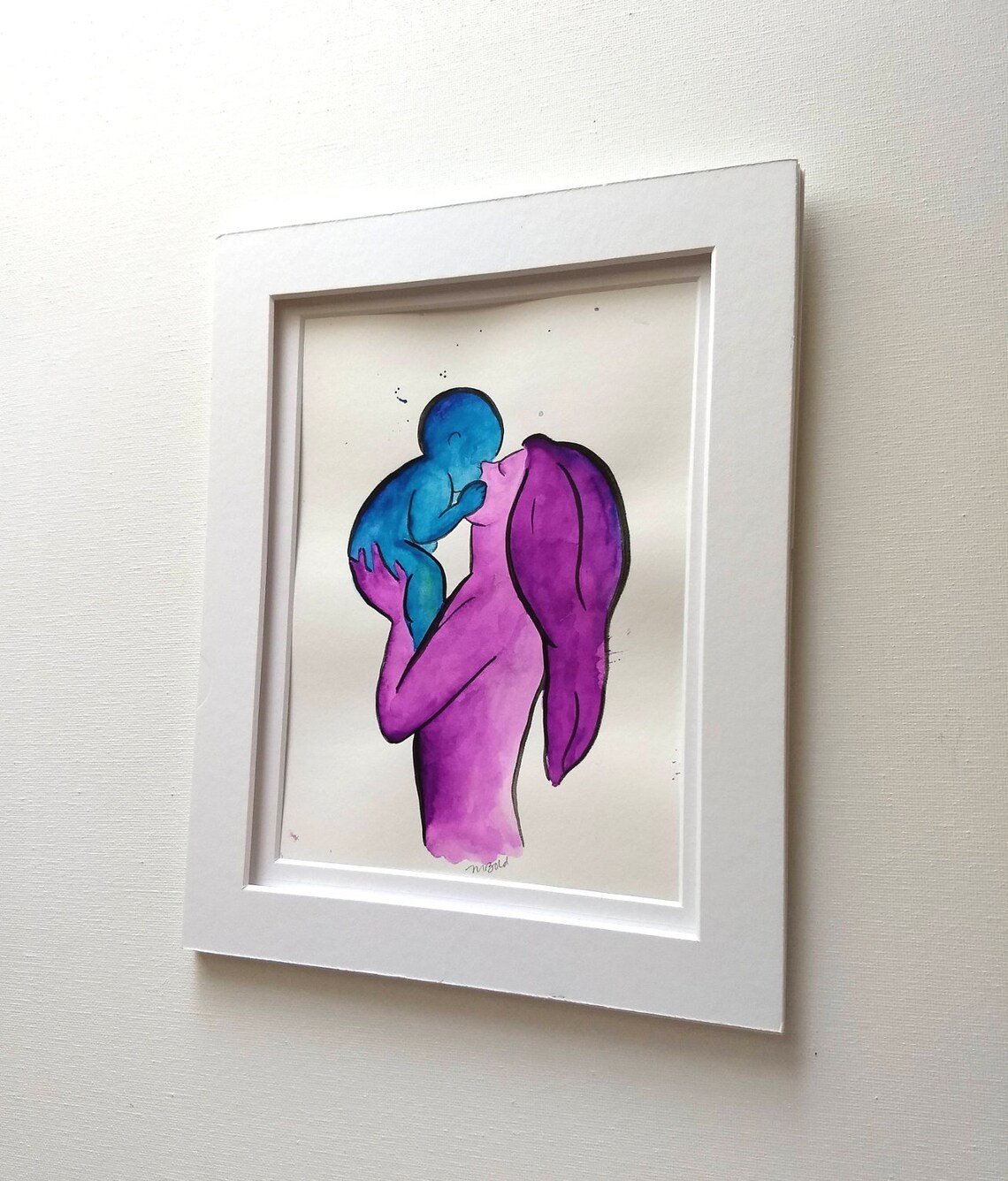 Mothers Day Gift Wall Art for Mom, Original Watercolor Painting New Mom ...