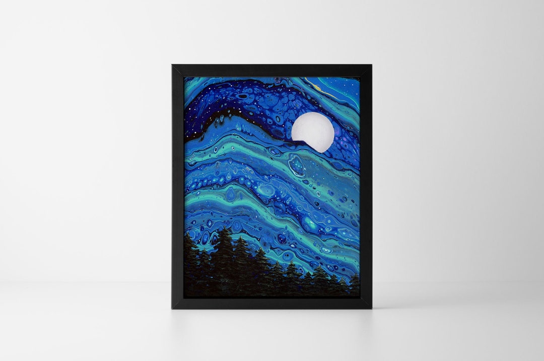 Abstract Painting Print Night Sky Painting Moon Wall Art Print Abstract ...