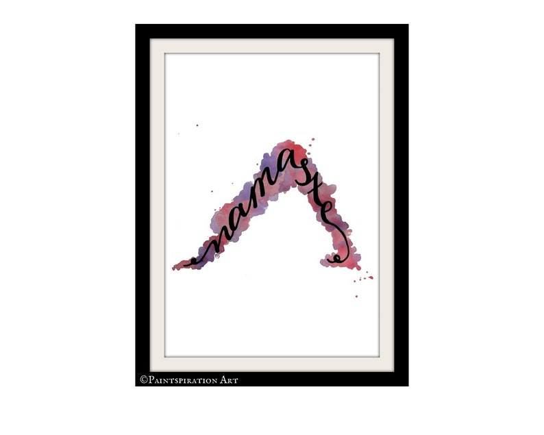 Namaste Art Yoga Wall Art Inspirational Quote Print Word Art Yoga Artwork Yoga Decor Watercolor Painting Print Yoga Lovers Pink and Purple image 1