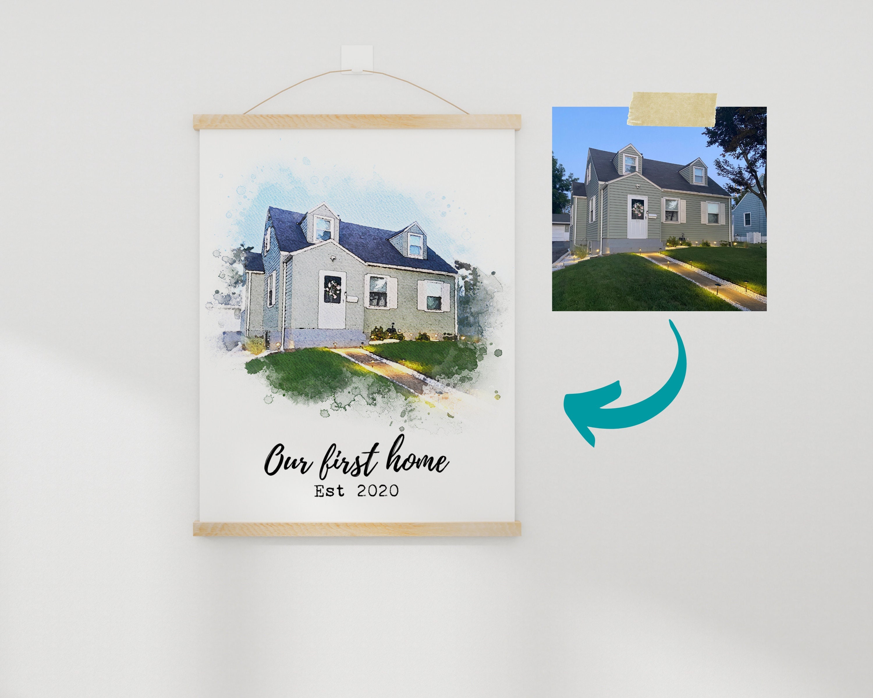 Custom House Portrait Watercolor House From Photo - Our First Home ...
