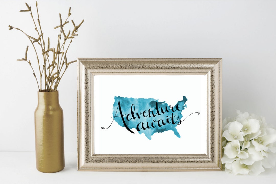 Adventure Awaits Print Travel Nursery Decor US Map Wall Art United