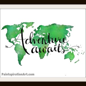 Travel Poster Travel Accessories Green Art Print - Adventure Wall Art Large Art Print - Gift for Him Traveler Gift - Boys Room Art Quote Art