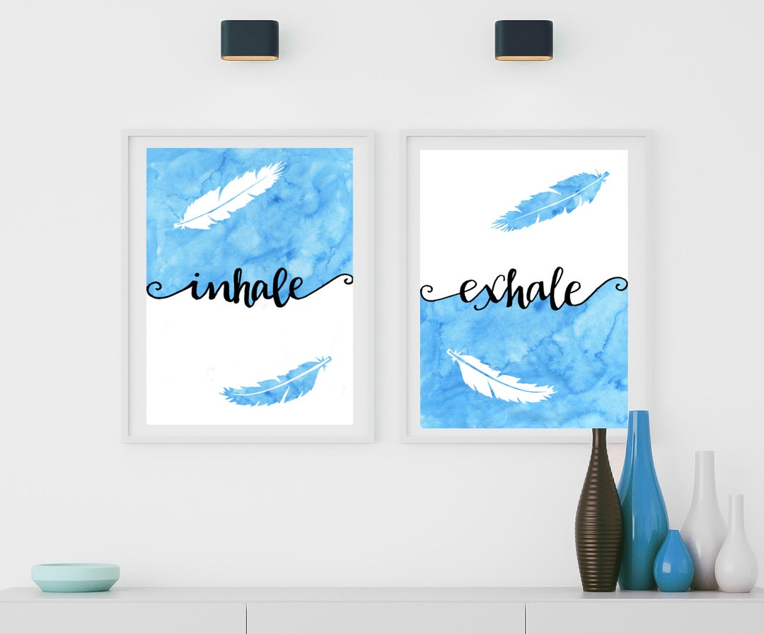 Zen Decor Inhale Exhale Print Yoga Wall Art - Feather Art Print Quote ...