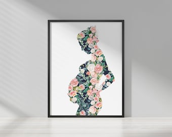 Pregnancy Art Pregnant Woman Floral Print - Doctor Office Wall Decor OBGYN Art Midwife Gift Fertility Lab Art Print