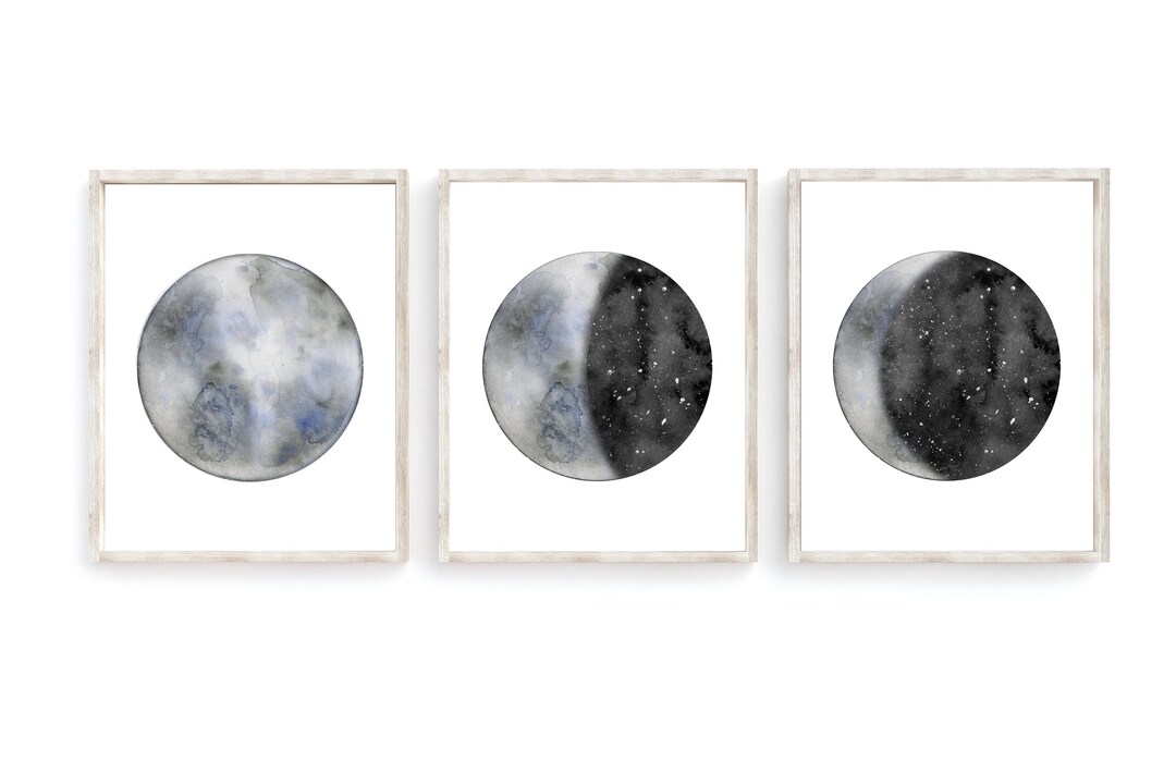 Moon Phase Print Set - Moon Art Watercolor Moon Phases - Moon Nursery ...