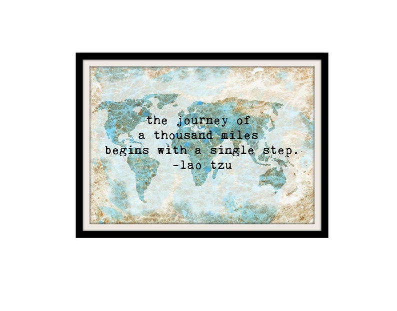 Inspirational Quote Print World Map Wall Art Travel Decor | Etsy