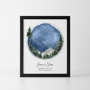 Mapa de estrellas personalizado por fecha Mapa de estrellas personalizado Imprimir acuarela Cielo nocturno cuando nos encontramos con el mapa de la constelación Woodland Nursery Regalo de boda