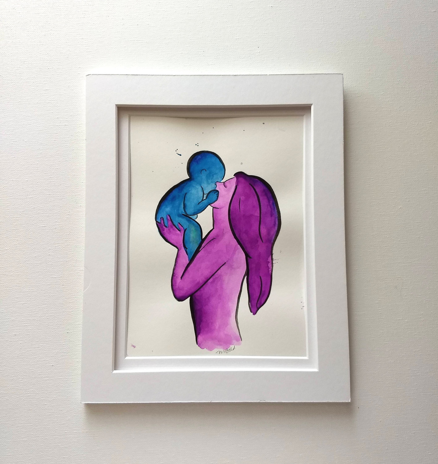 Mothers Day Gift Wall Art for Mom, Original Watercolor Painting New Mom ...