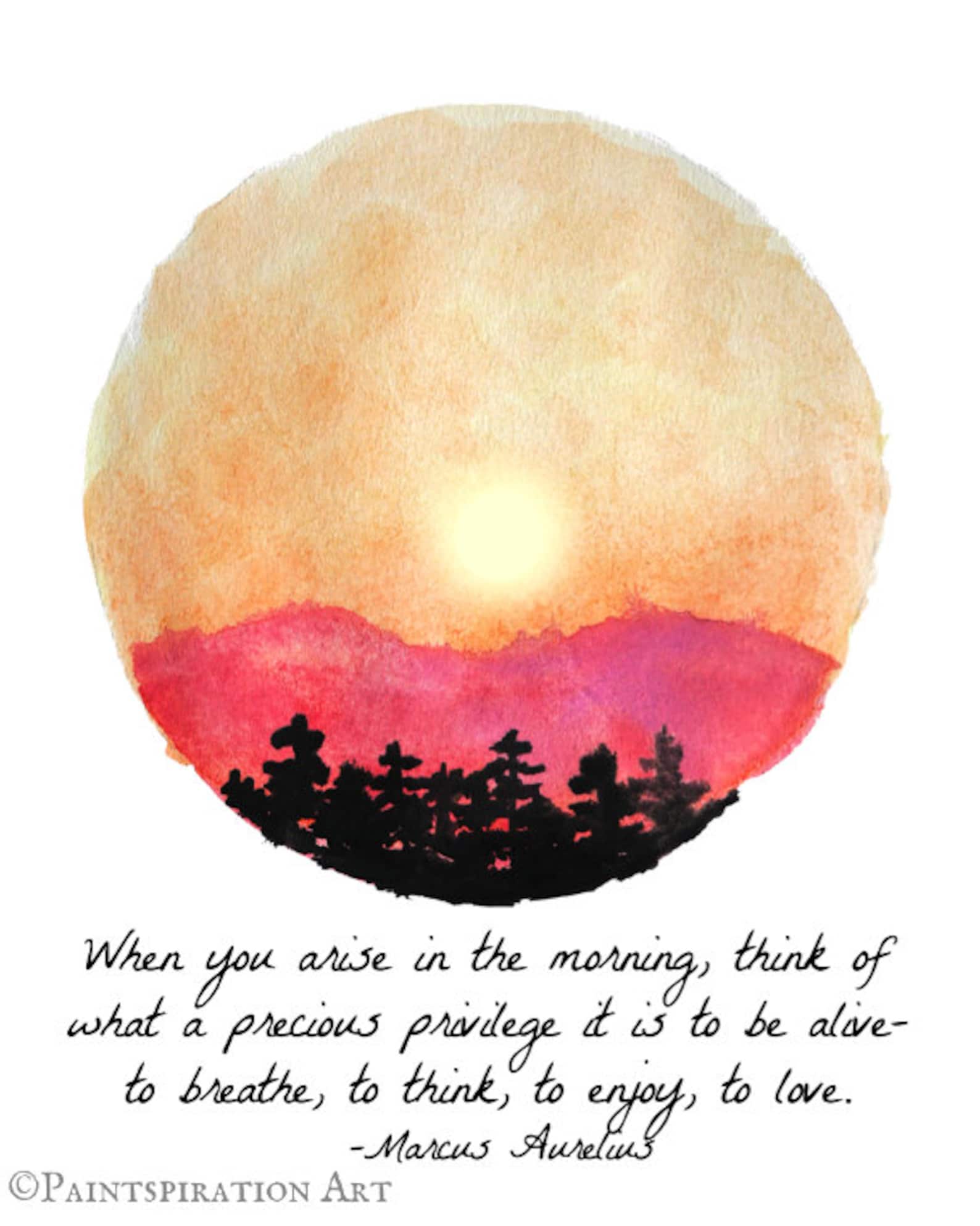 Inspirational Quote Wall Art Watercolor Print Sunrise Art Mountain ...