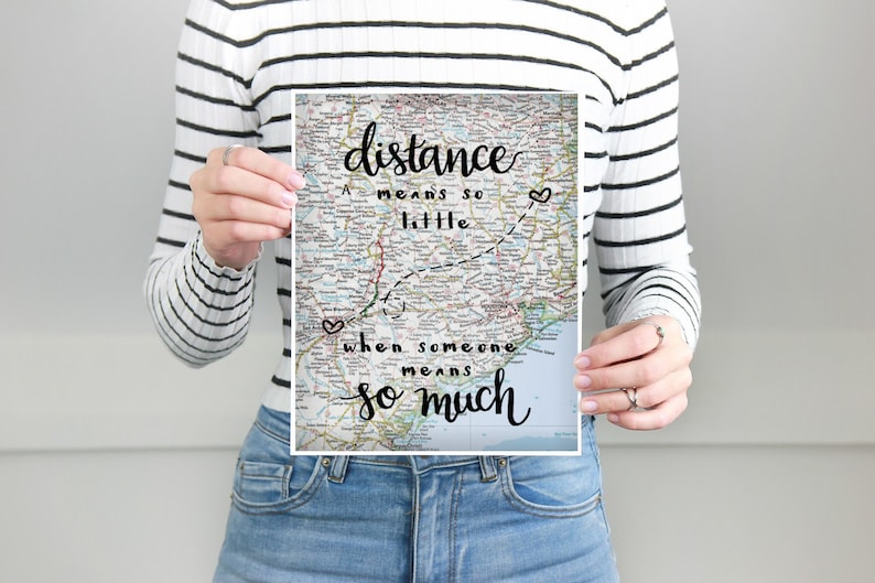 Custom Map Print Long Distance Relationship Gift - Long Distance Friend ...