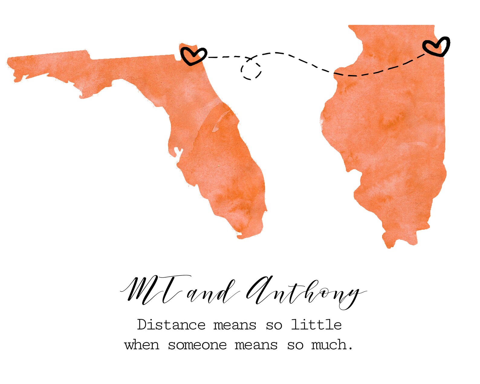 Custom State Art Print Long Distance Relationship Gift - State to State ...