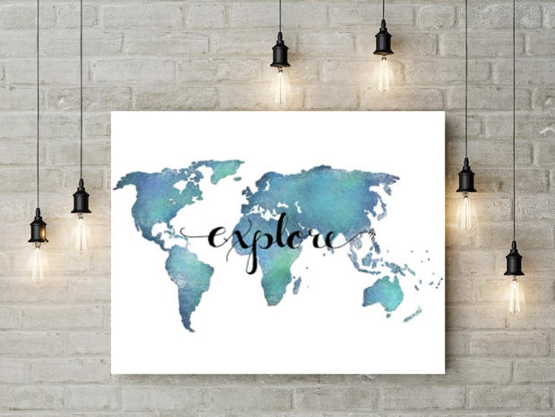 Travel Poster Explore Wall Art World Map Poster Travel Etsy