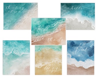 Ocean Greeting Cards Watercolor Cards Blank Cards Set of 6 - Beach Greeting Card Set All Occasions Coastal Notecards Just Because Cards
