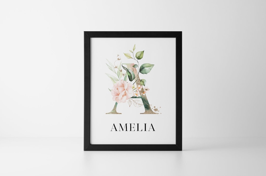 Custom Name Print Nursery Name Sign Floral Nursery Wall Art - Blush ...