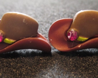 Brown Cowboy Hat Stud Earrings