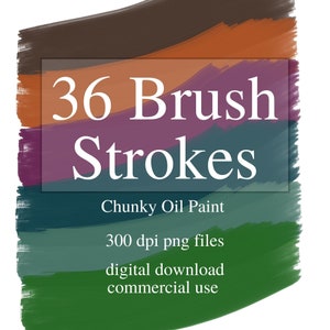 36 Chunky Oil Paint Brush Strokes Clip Art Elements, 300 dpi png, digital download, bold colors