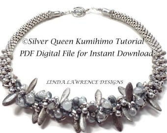 TUTORIAL Kumihimo NECKLACE PATTERN. Silver Queen