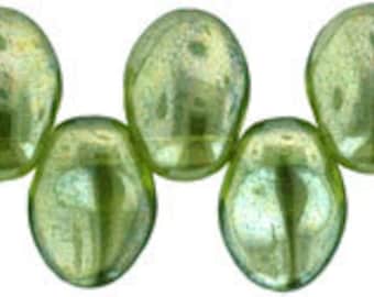 Tulip Petal Beads, 8x6mm Olivine Luster, Czech Glass, 50 Beads per Strand