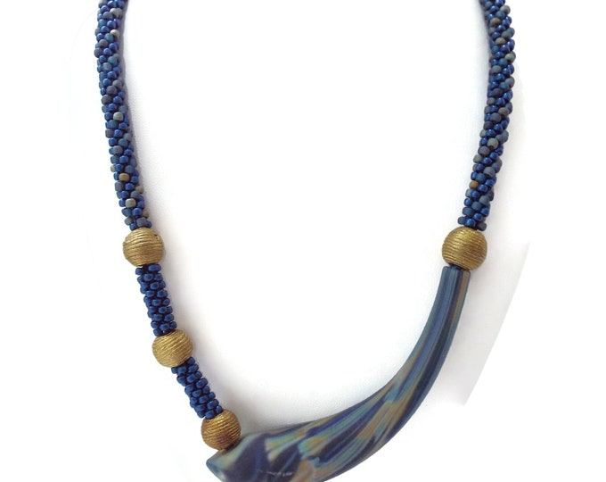 Kumihimo Necklace with Large Lampwork Glass Focal Horn Bead