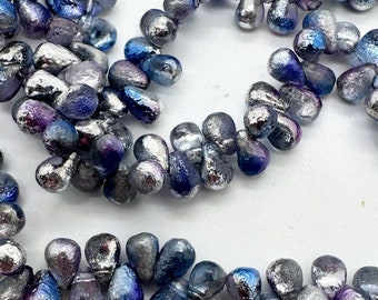 4x6mm Etched Teardrop Beads from Bon Bon Beads.  Colors of Sky Celestial, Purple, Blue, Silver, Gorgeous Beads.  50  beads per order