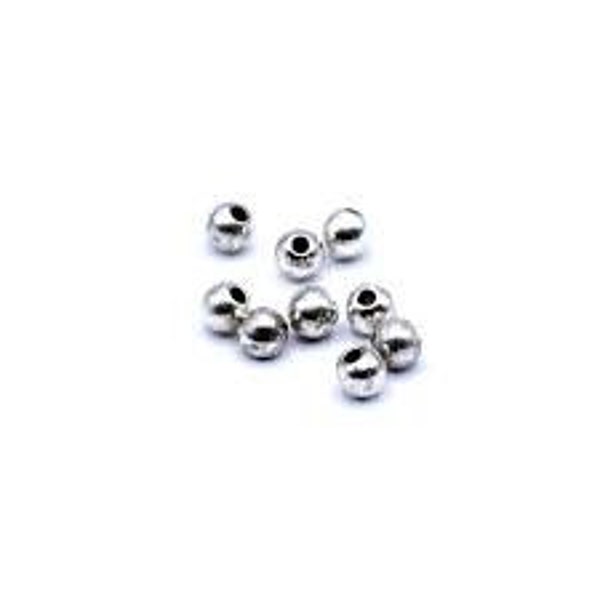 12pk Bead end, silver-plated brass, 3mm half-drilled round, for use with memory wire