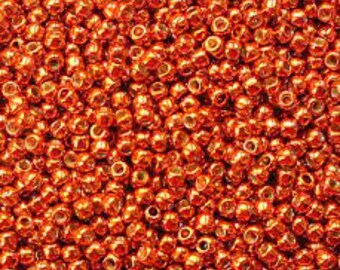 8/0 Toho, PF562PF, Saffron, Galvanized PermaFinish, 20 Grams