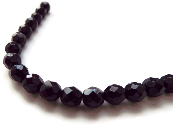 6 or 8 mm Jet Black Fire Polished Czech Glass Faceted Beads