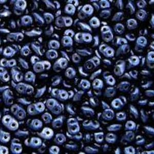 SuperDuo Czech Glass Two Hole Beads,  METALLIC STEEL BLUE Seed Beads, 20 grams 2.5x5mm