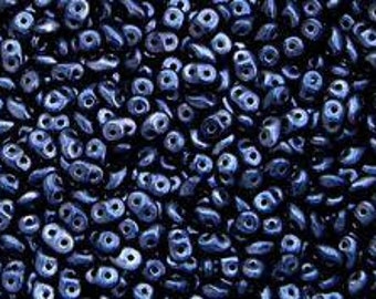 SuperDuo Czech Glass Two Hole Beads,  METALLIC STEEL BLUE Seed Beads, 20 grams 2.5x5mm