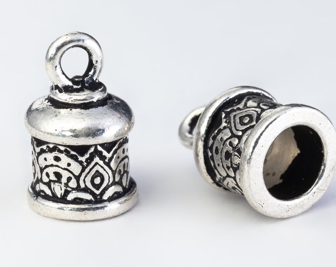 6mm Antique Silver TierraCast Temple Cord End with Loop  Set of 2 End Caps
