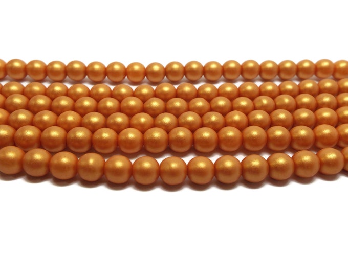 6mm Matt Metallic Gold Druks,  Czech Glass Beads, 26 Beads/Strand