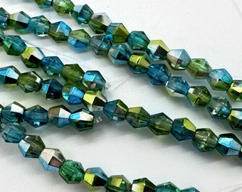 4mm Bicones Firepolish Laguna Celestial Greens, Golds, and Teal   Beautiful!  50 beads