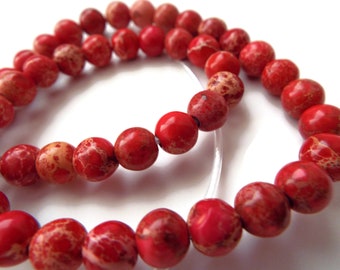 8mm Red Imperial Jasper Round Beads AAA Quality. 15" Strand 50 Beads
