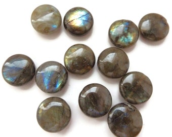 LABRADORITE, 16mm COINS,  Gorgeous Bright Blue Flash,  Set of 6