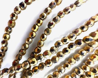 4mm Fire polished Etched Gold Ore Round Fire Polish Beautiful!  50 beads