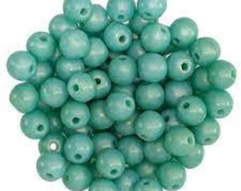 4mm Sueded Gold Turquoise  Druk Bead - Czech Glass, Smooth Round Bead -100 Beads