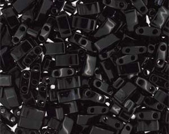 Half Tila 2 Hole Rectangle Beads 5x2.3mm -Opaque  BLACK, Miyuki, TLH401. 10 grams