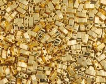 Half Tila 24K Gold Plated, Miyuki, 5 grams HTL-191,  2 hole, 5x2.3x1.9mm