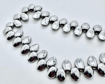 Tulip Petal Beads, 8x6mm,Crystal Labrador,  Bright Silver, 50 Beads per Strand
