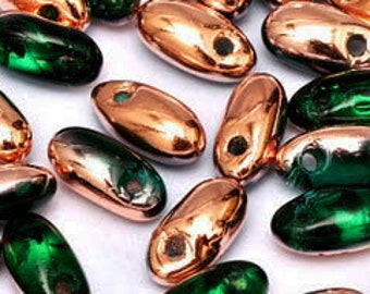 Czech Glass Rizo Beads, Apollo Emerald. 10 grams