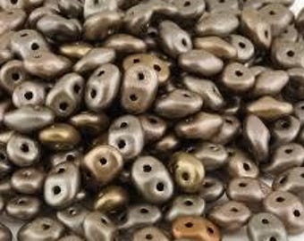SuperDuo Matte Metallic  Zinc Iris,  20 grams Two Hole Beads