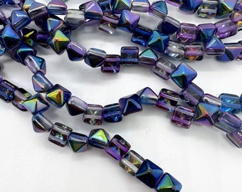 8mm 2 Hole Pyramids Magic Blueberry  25 beads