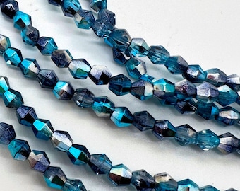 4mm Bicones Firepolish Azure Celestial, Blues, Teals,   Beautiful!  50 beads