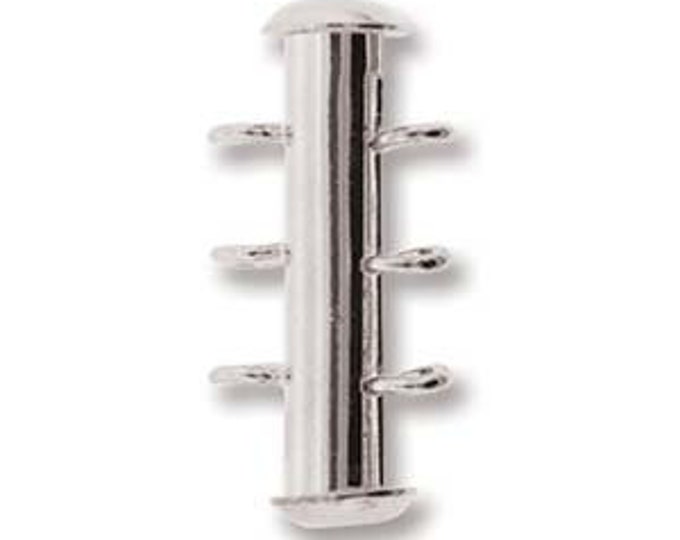 Multi Strand Slide Tube Clasp  22mm with 3 Vertical Loops, Silver, Gold, Black